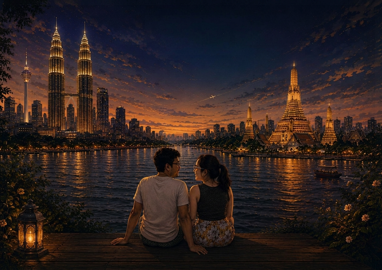 Khalid and Pond — Kuala Lumpur and Bangkok skyline at dusk